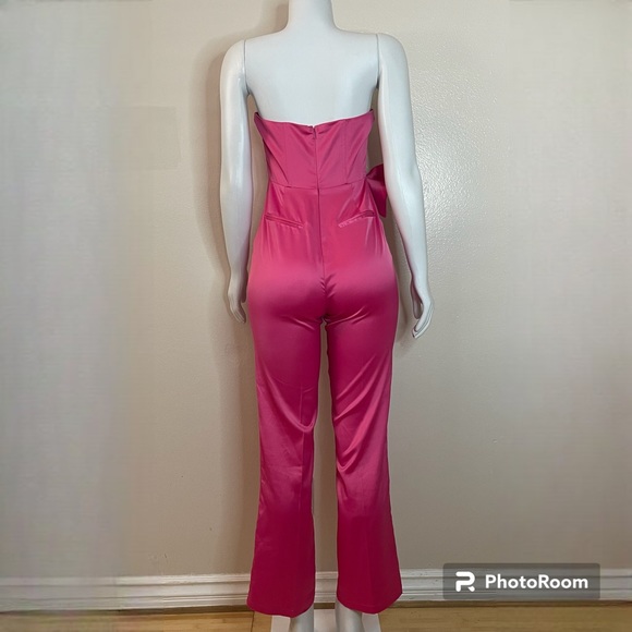 Hot pink strapless sweetheart neckline bow on side jumpsuit - Picture 2 of 13